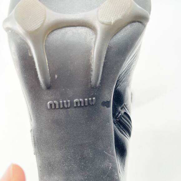 Vintage Miu Miu Black Leather Bubble Sole Square Toe Block Heel Boots IT 37.5 - Picture 12 of 15